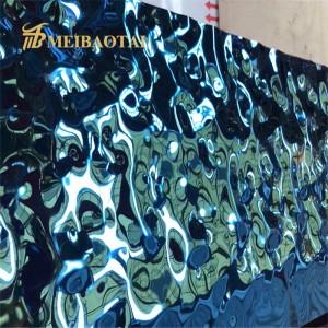 High Quality PVD Blue Stamped Water Ripple Design Plate 0.65mm 4ft*8ft 201 Stainless Steel Plate Decorative Plate for Hotel Ceiling Luxury Plate