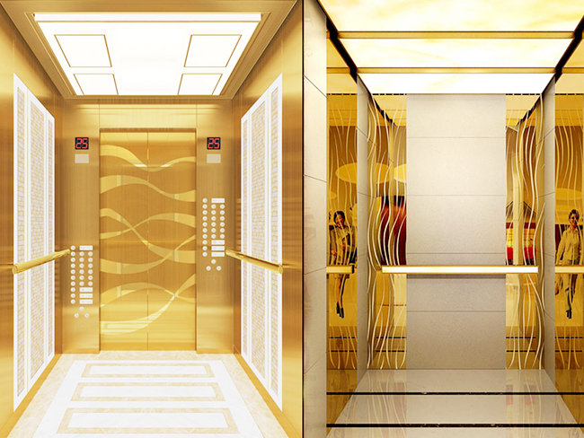 Why should the elevator door plate be made of etched stainless steel sheet