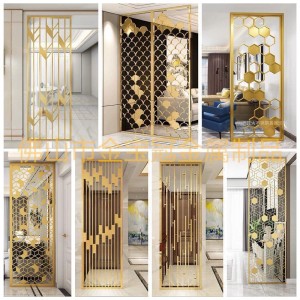 Modern Design PVD Brush Golden Color 3mm Thickness Customized Size 304 Stainless Steel Room Divider Decoration Partition for Living Room