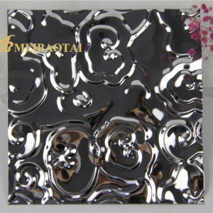 Rose Flower Pattern Stamped Desgin Decoration Wall Ceiling 3D Plate Black Mirror Polish Technology 304 Stainless Steel Sheet