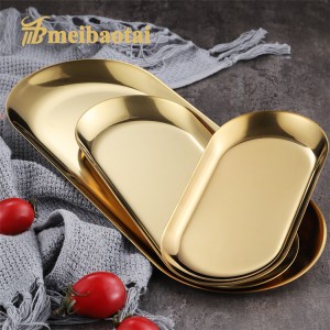 304 Stainless Steel Oval Disc Golden Silver Color Coating Metal Oval Dish
