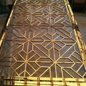High Quality PVD Golden Rose Brush Flower Pattern Laser Cutting Design Aluminum Material Decoration Partition for Living Room Hotel Hall