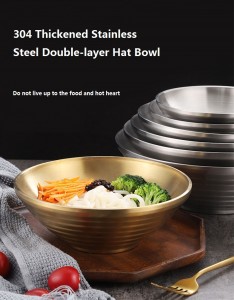 304 Stainless Steel Double Layer Hat Bowl Metal Bowl Thickened Durable
