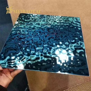 Four Feet 0.55mm  Gold Blue PVD Water Ripple Decorative Stainless Steel Plate