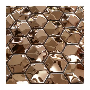 Rose gold color 3D mosaic art tile 304 stainless steel sheet hexagon mosaic tile KTV wall decor
