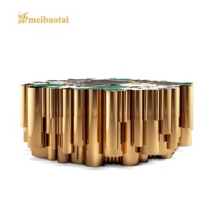 luxury metal stainless steel gold polished marble top coffee table
