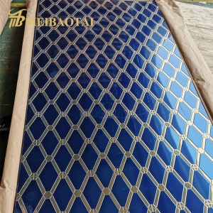 Exoport to Indida 1219x2438mm 0.65mm Grade 201 Stainless Steel Plate Double Color Stamped  Mirror Gold Blue Decorative Plate for Counter Plate
