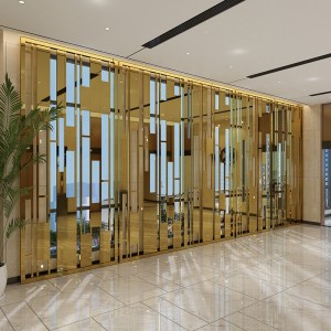Hotel Hall Decoration Partition PVD Golden Brush Customized Size 8mm Thickness Aluminum Material Laser Cutting Technology Decoration Partition