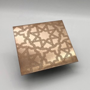 خوبصورت PVD گولڊن گلاب ايچنگ ڊيڪريشن وال پليٽ 1219x2438mm 0.75mm 304 اسٽينلیس اسٽيل شيٽ اندروني سجاڳي لاءِ