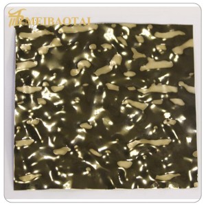PVD GOLDEN COLOR COATING WATER RIPPLE DESIGN DECORATION SHEET FOUR FEET 0.55MM THICKNESS GRADE 201 STAINLESS STEEL SHEET FOR WALL CEILING DECORATION SHEET