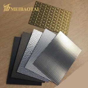 High Quality PVD Golden Color Coating Mirror Polish Stamped Design Plate 1219x2438mm 0.55mm 201 Stainless Steel Plate for Decorative Ceiling Wall Plate
