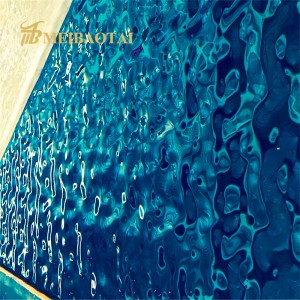 High Quality PVD Blue Water Ripple Stamped Design Decoration Sheet 1219x2438mm 0.65mm Thickness  201 Stainless Steel Sheet for Wall Ceiling Decoration Sheet