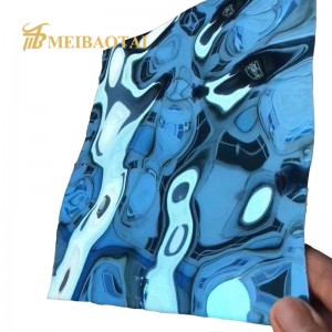 High Quality PVD Blue Water Ripple Stamped Design Decoration Sheet 1219x2438mm 0.65mm Thickness  201 Stainless Steel Sheet for Wall Ceiling Decoration Sheet