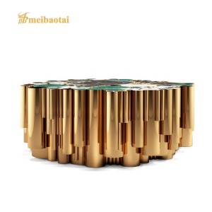 luxury metal stainless steel gold polished marble top coffee table