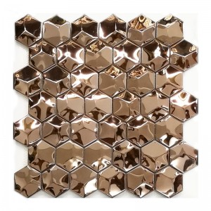 Rose gold color 3D mosaic art tile 304 stainless steel sheet hexagon mosaic tile KTV wall decor