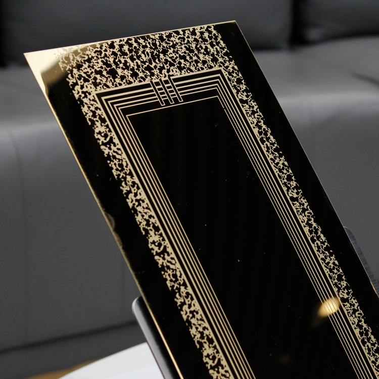 Popular Design Gold Mirror Etched Stainless Steel Plate
