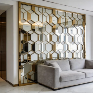 Ti-Gold Plated Stainless Steel Privacy Screen, Laser Cut Metal Panel