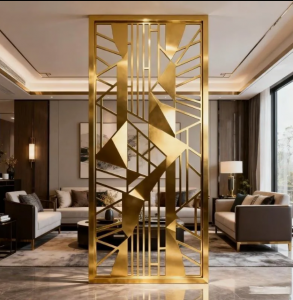 Ti-Gold Plated Stainless Steel Privacy Screen, Laser Cut Metal Panel