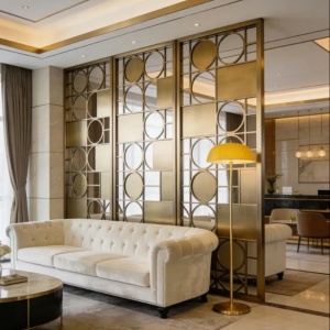 Ti-Gold Plated Stainless Steel Privacy Screen, Laser Cut Metal Panel